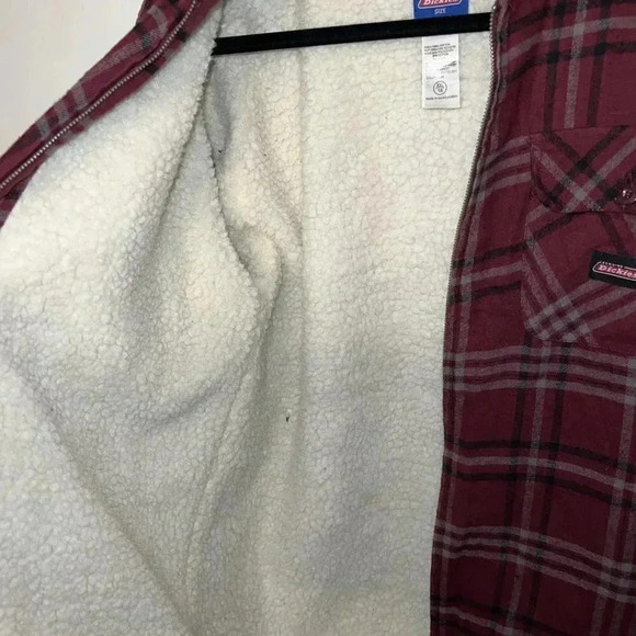 Dickies Women’s Sherpa Lined Red Black Plaid Jacket With Hood XXL Men’s Medium - Picture 6 of 7
